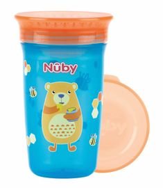 NUBY - Nem folyó pohár 360° 300 ml, 6 m+ kék / narancssárga