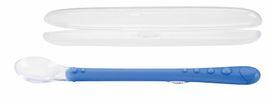 NUBY - Szilikon kanál hosszú nyéllel és fedővel 1 db, 6 m+, kék