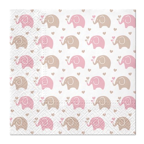 PAW - Törlőkendő L 33x33cm Baby Elephants pink