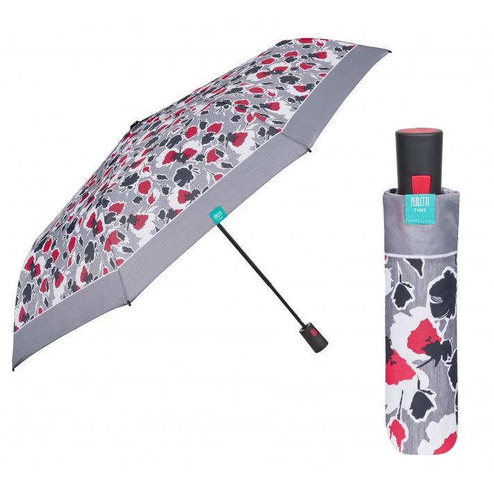 PERLETTI - Női összecsukható automata esernyő Floreale / piros szegély, 26308