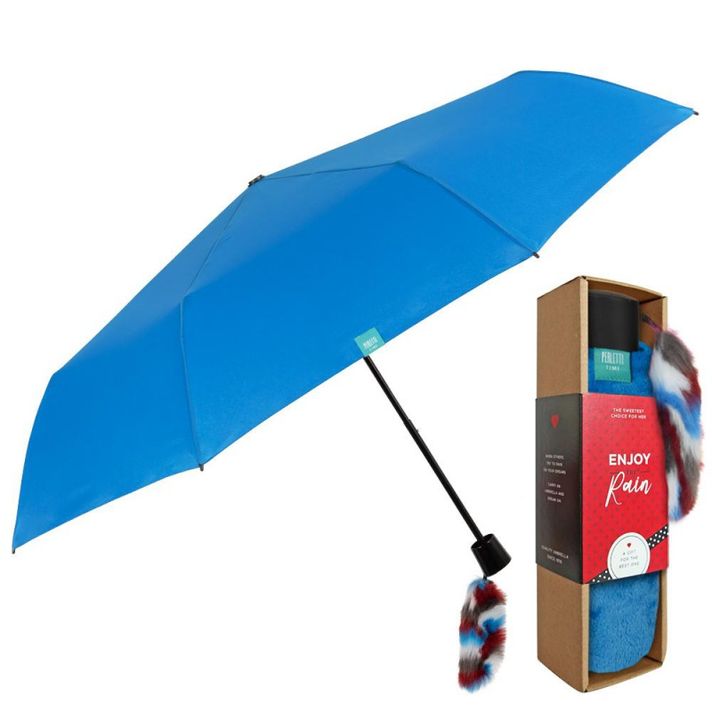 PERLETTI - Összecsukható esernyő díszítéssel LOVE / kék, 26169