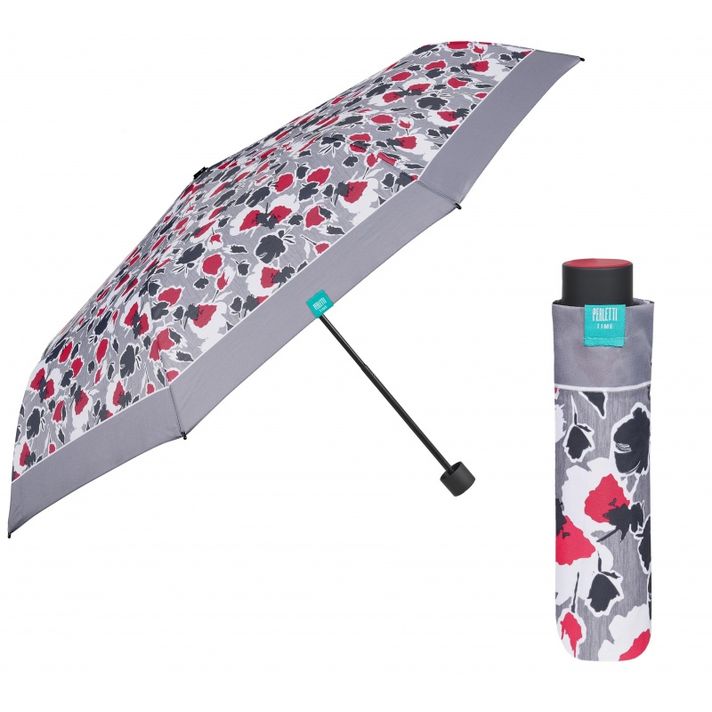 PERLETTI - Time, Női összecsukható esernyő Floreale / piros szegély, 26307