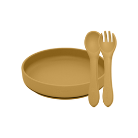 PETITE&MARS - Étkezési szett szilikon TAKE&MATCH 2 db tányér + evőeszközök Intense Ochre 6m+
