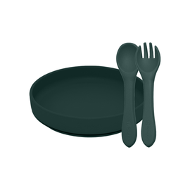 PETITE&MARS - Étkezőszett szilikon TAKE&MATCH 2 db tányér + evőeszköz Misty Green 6m+