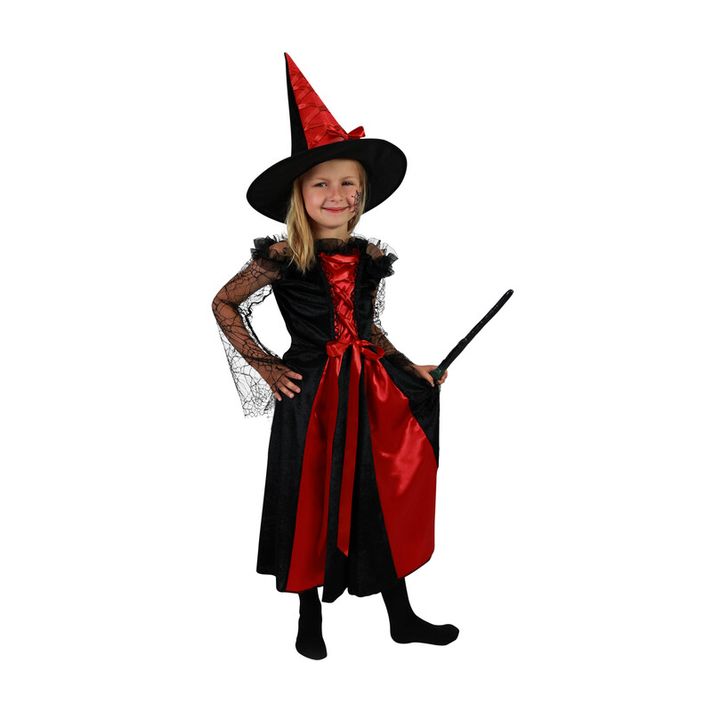 RAPPA - Gyermek boszorkány jelmez sapkával fekete-piros (S) e-csomagolás