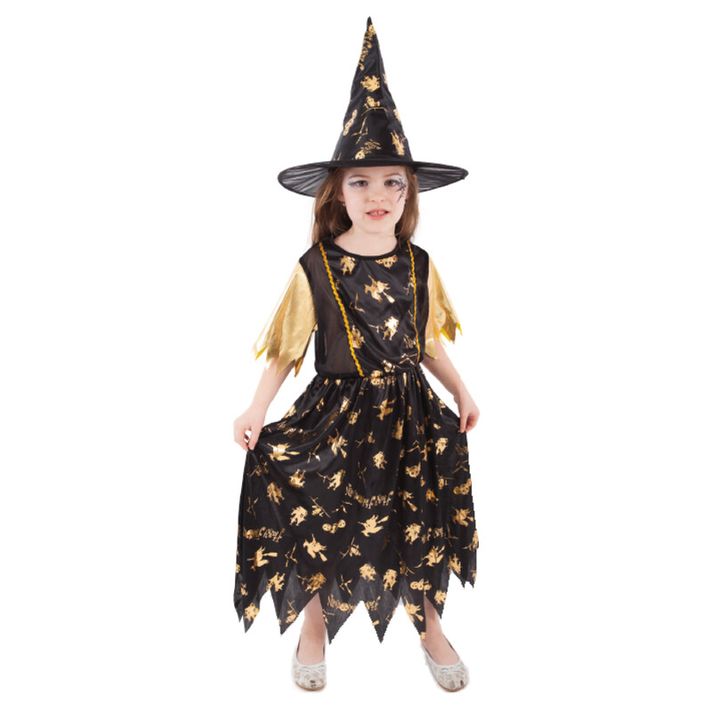 RAPPA - Gyermek boszorkány jelmez fekete és arany (S) e-csomagolás