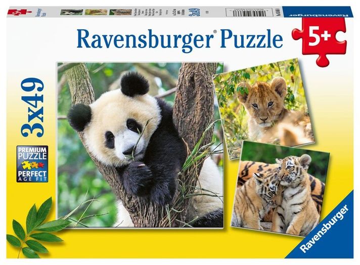 RAVENSBURGER - Panda, tigris és oroszlán 3x49 darab