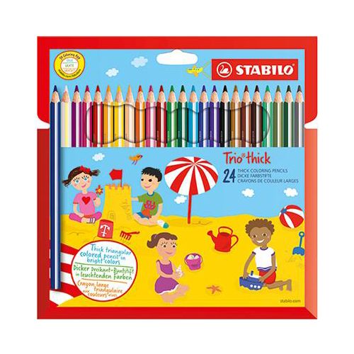 STABILO - Színes ceruzák, háromszög alakú, vastag, Trio, 24 különböző színben