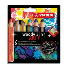 STABILO - Fás zsírkréták 3in1 Arty, 6 darabos készlet + ceruzahegyező