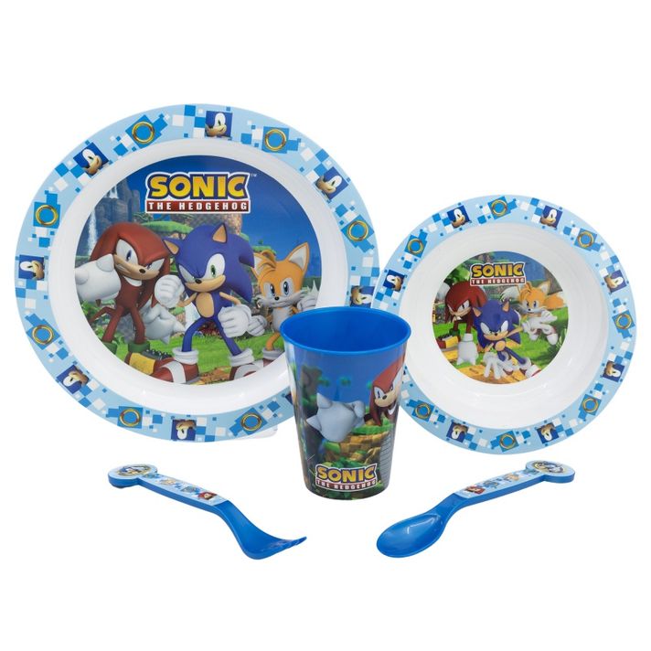 STOR - Gyermek műanyag edények, Hedgehog SONIC Micro, tányér, tál, csésze, evőeszközök, 40550