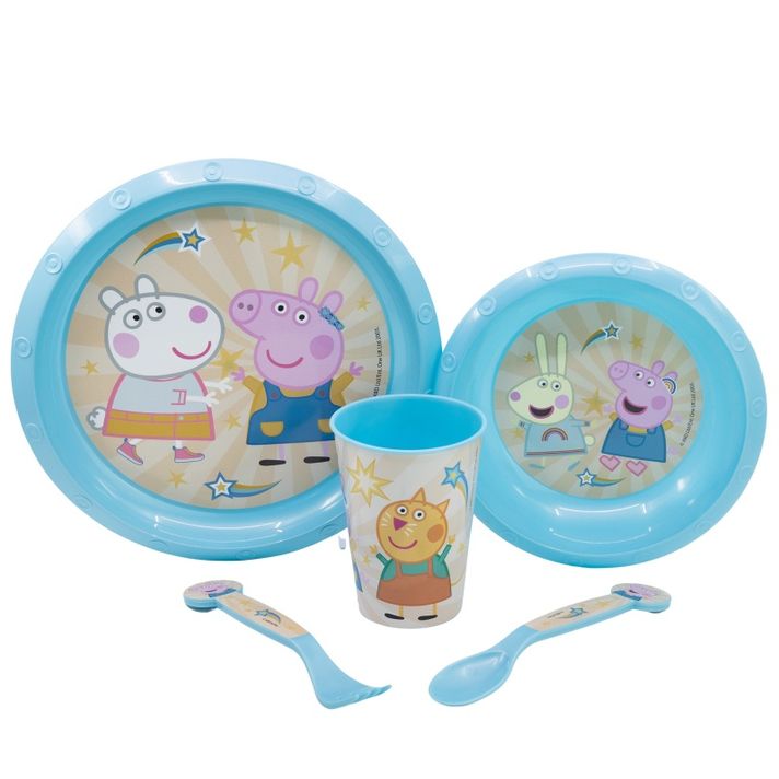 STOR - Gyermek műanyag edények Peppa Pig (tányér, tál, csésze, evőeszköz), 52815