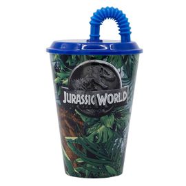 STOR - Műanyag pohár fedéllel és szívószállal JURASSIC WORLD Dinoszaurusz, 430ml, 14630