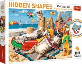 TREFL - Puzzle 1000 Hidden Shapes - Macskák a tengerparton