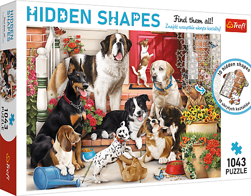 TREFL - Puzzle 1000 Hidden Shapes - Kutyák a verandán