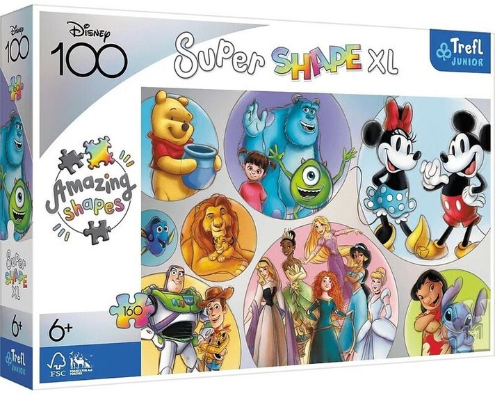 TREFL - Puzzle 160 XL Super Shape – Disney / Disney 100 színvilága