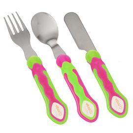 VITAL BABY - Gyermek 3 darab rozsdamentes acél evőeszköz, rózsaszín - zöld